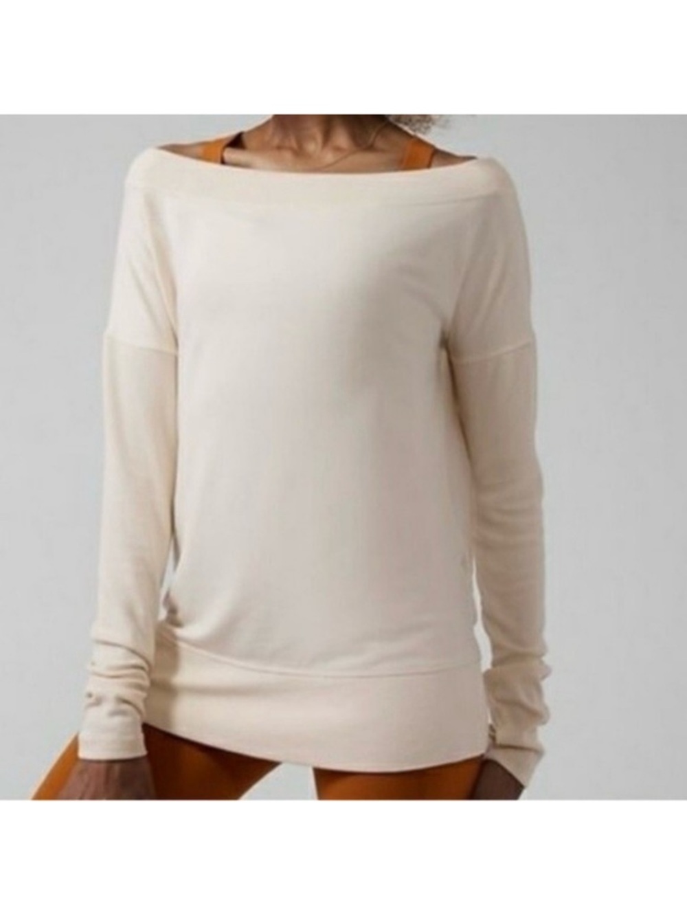 Athleta studio barre sweatshirt Off-the-Shoulder Lightweight cream medium